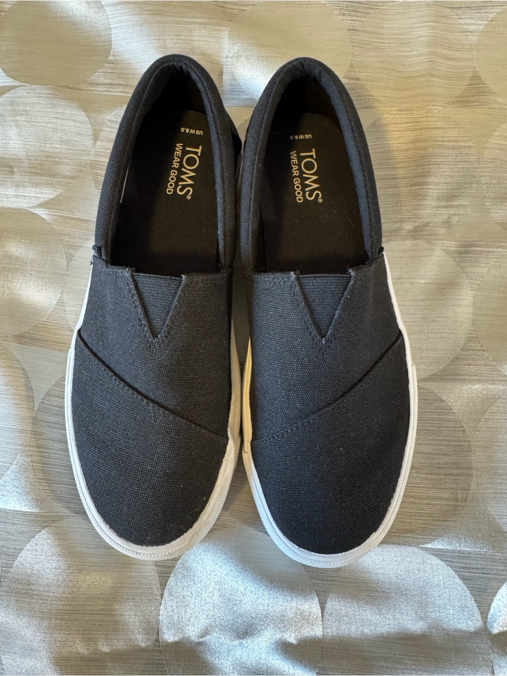 Toms Black Platform Slip-On Sneakers with White Soles